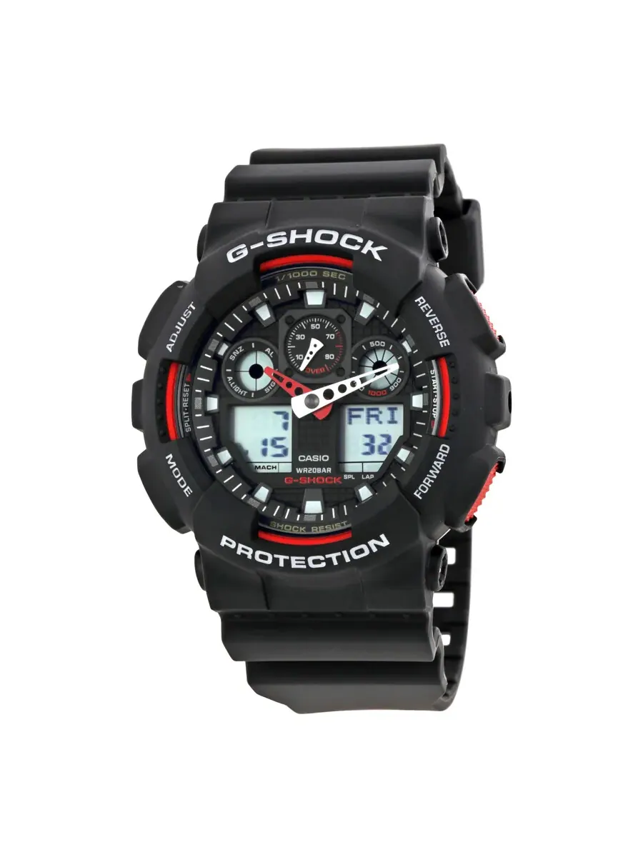 Мужские часы Casio G-Shock с черным ремешком из смолы GA100-1A4 — черный