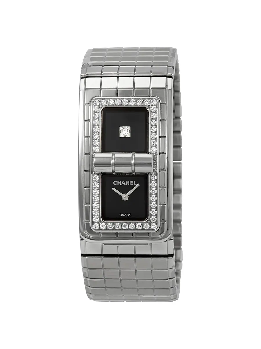 Женские часы Chanel Code CoCo с черным лаковым циферблатом и бриллиантами H5145 — серебристый