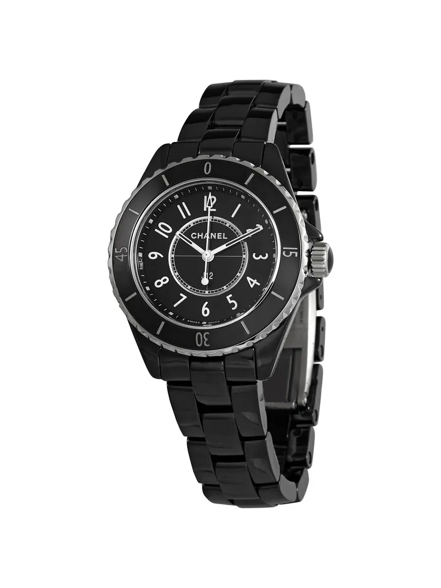 Женские часы Chanel J12 Quartz с черным циферблатом H5695 — серебристый
