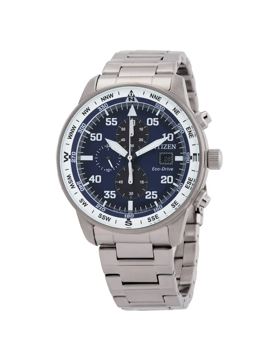 Мужские часы Citizen Aviator Eco-Drive Chronograph с синим циферблатом CA0880-58L — изображение 1 из 3, оттенок серебряный