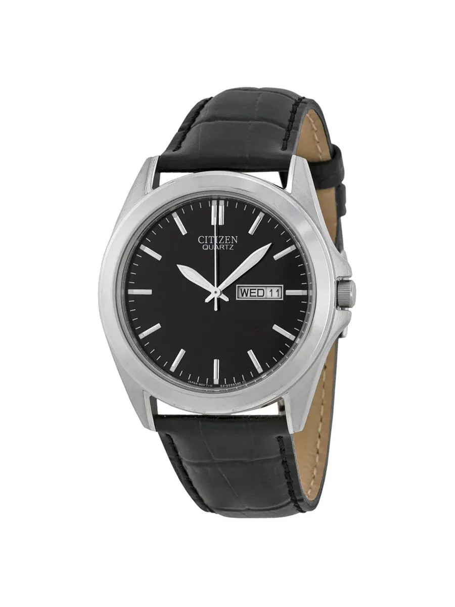 Мужские часы Citizen Black с черным циферблатом и черным кожаным ремешком BF0580-06E — изображение 1 из 4, оттенок серебряный