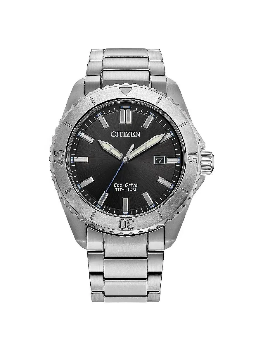 Мужские часы Citizen Brycen Super Titanium с черным циферблатом AW1840-50E — изображение 1 из 3, оттенок серебряный