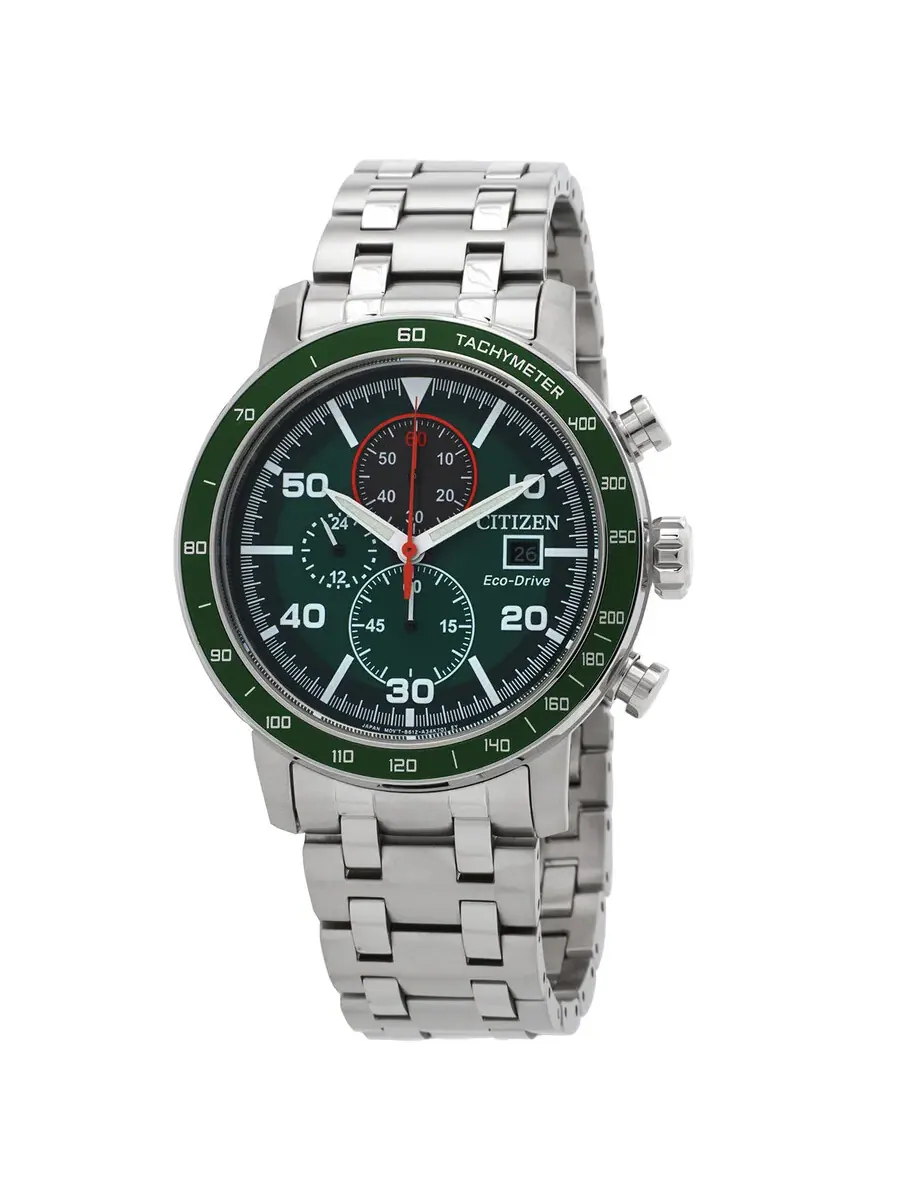 Мужские часы Citizen Brycen Chronograph Eco-Drive с зеленым циферблатом CA0851-56X — изображение 1 из 3, оттенок серебряный
