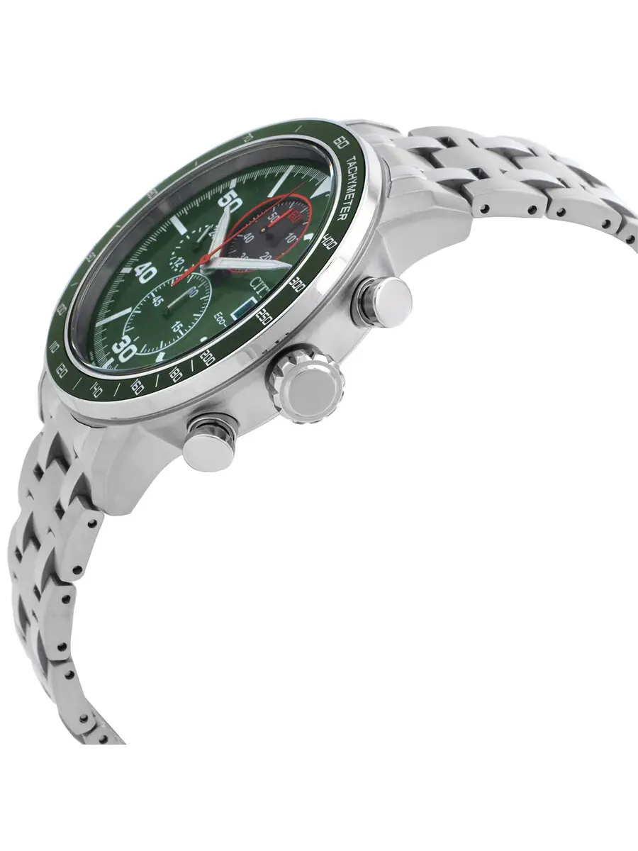 Мужские часы Citizen Brycen Chronograph Eco-Drive с зеленым циферблатом CA0851-56X — изображение 2 из 3, оттенок серебряный