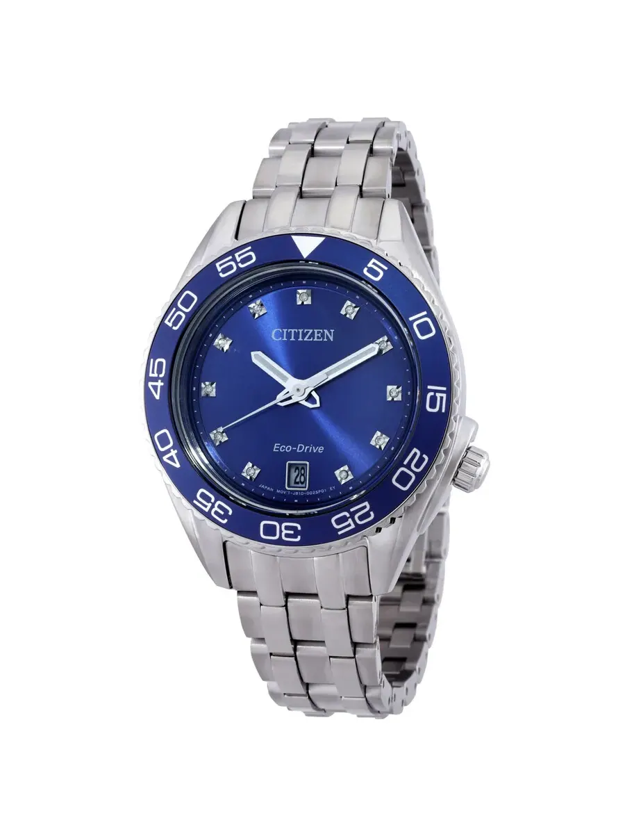 Женские часы Citizen Carson Eco-Drive с синим циферблатом и бриллиантами FE6160-57L — изображение 1 из 3, оттенок синий