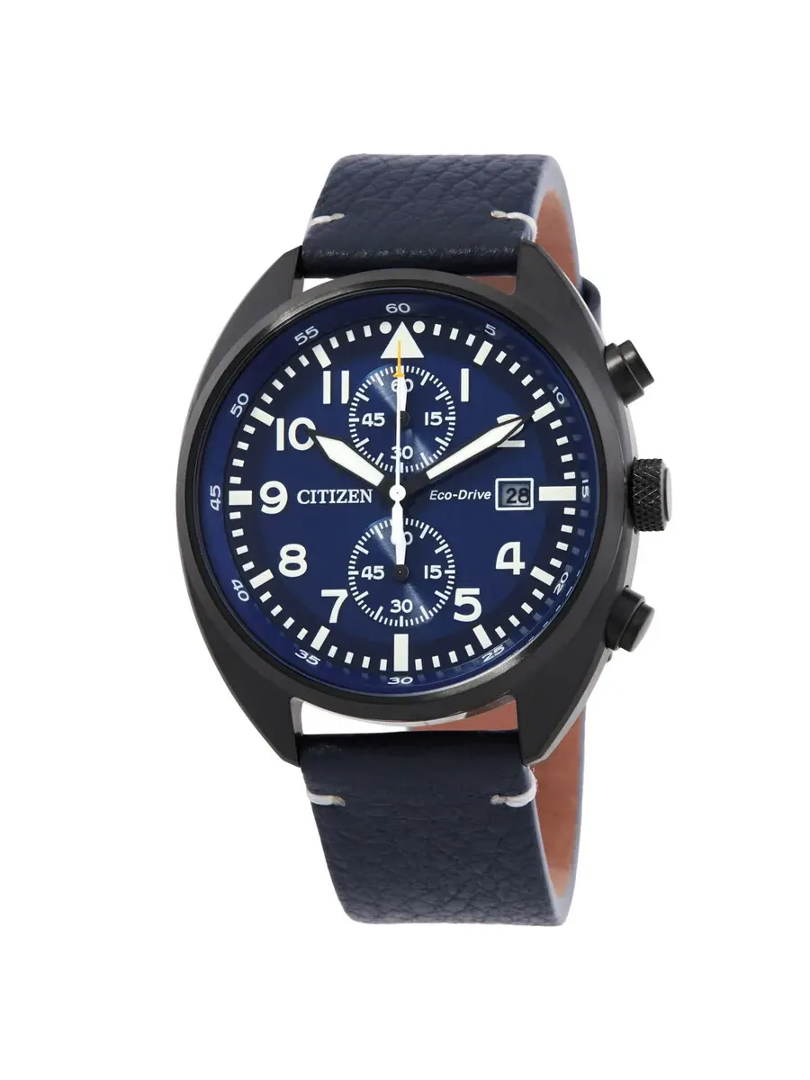 Мужские часы Citizen Chronograph Eco-Drive с синим циферблатом CA7048-08L — изображение 1 из 3, оттенок черный