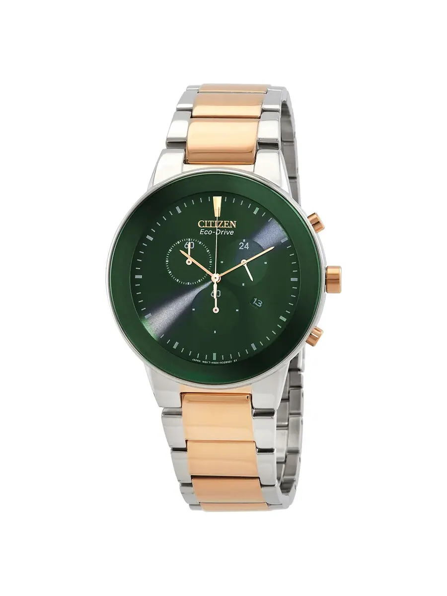Мужские часы Citizen Chronograph Eco-Drive с зеленым циферблатом AT2244-84X — изображение 1 из 3, оттенок серебряный