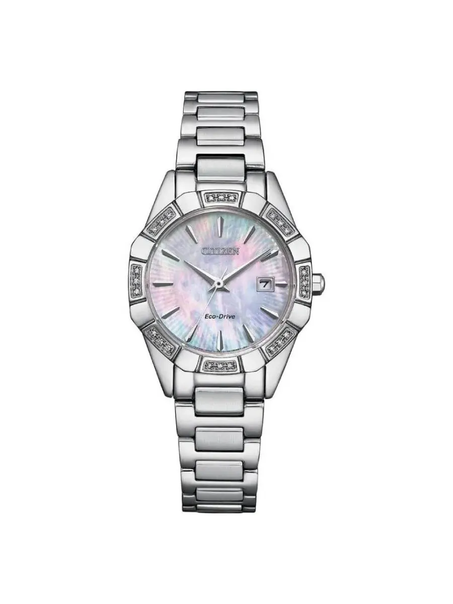 Женские часы Citizen Eco-Drive с перламутровым циферблатом и бриллиантами EW2650-51D — изображение 1 из 2, оттенок серебряный