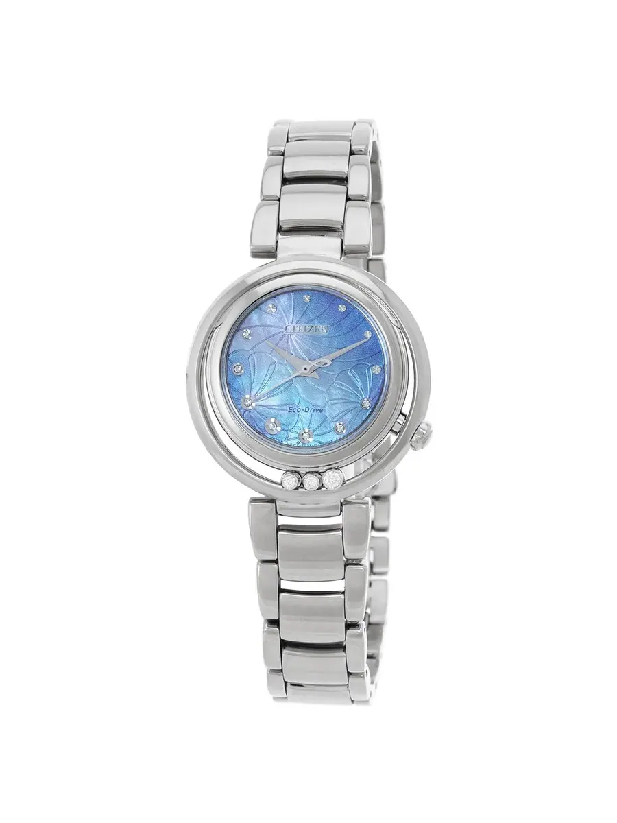 Женские часы Citizen L Eco-Drive Diamond Mother of Pearl Blue Dial EM1110-81N — изображение 1 из 3, оттенок серебряный