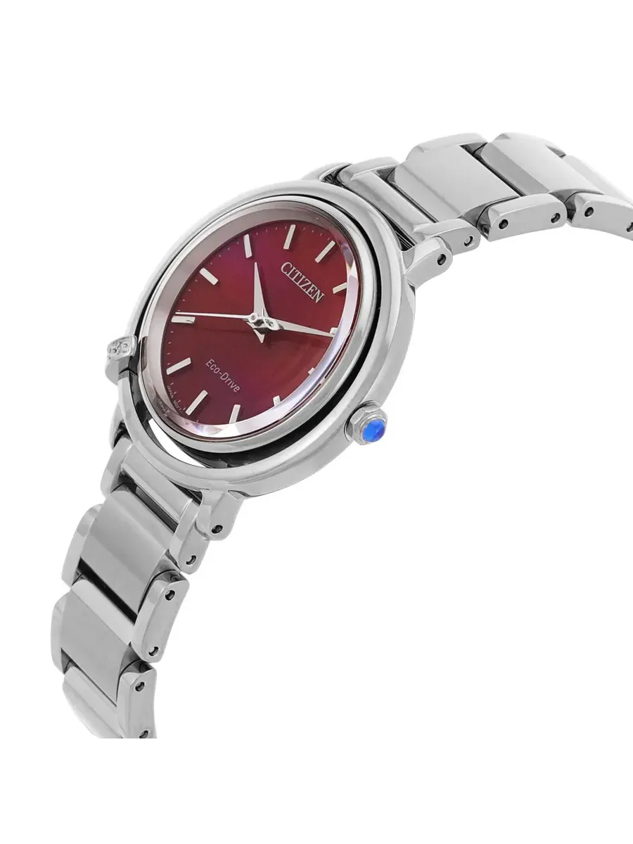 Женские часы Citizen L Eco-Drive с красным циферблатом из перламутра EM1090-78X — изображение 2 из 3, оттенок серебряный