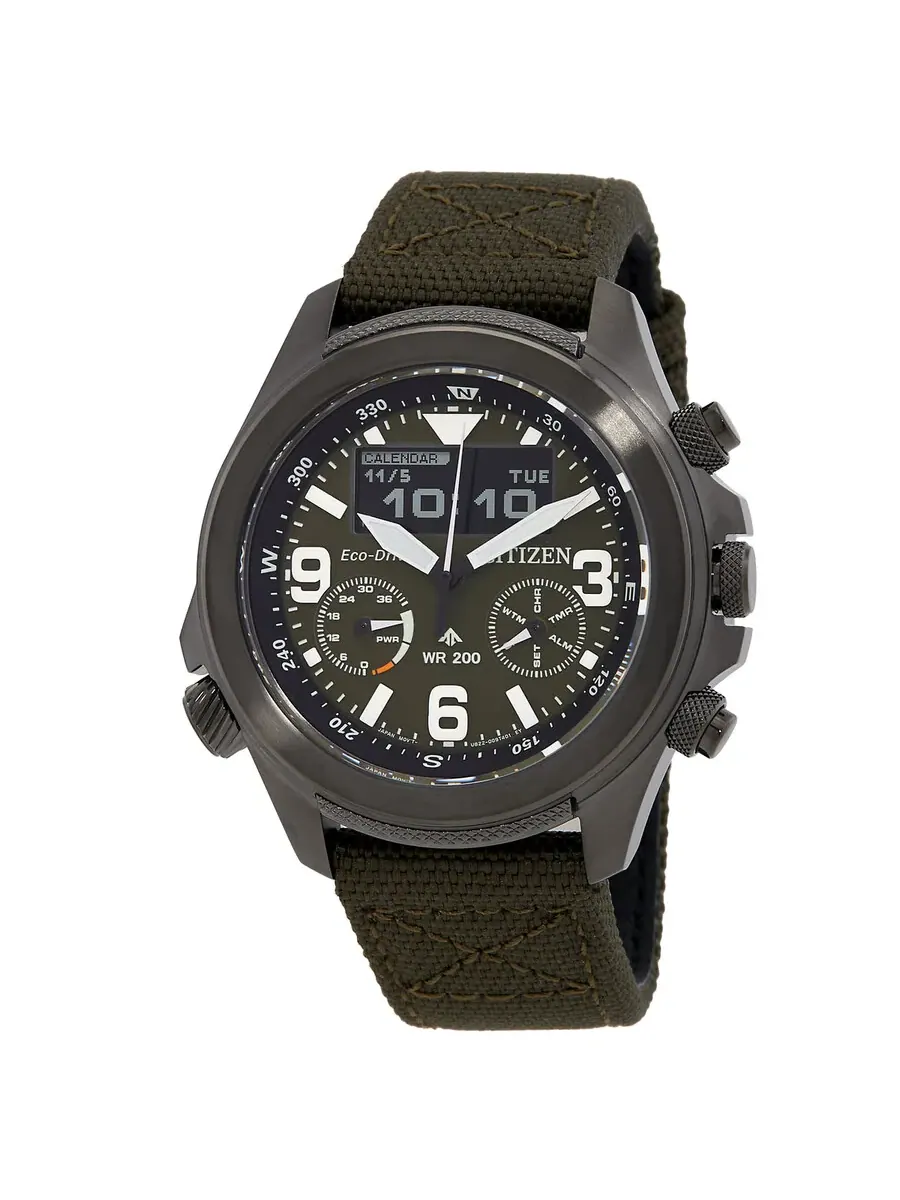 Мужские часы Citizen Promaster Land аналогово-цифровые с зеленым циферблатом JV1005-02W — изображение 1 из 3, оттенок серый