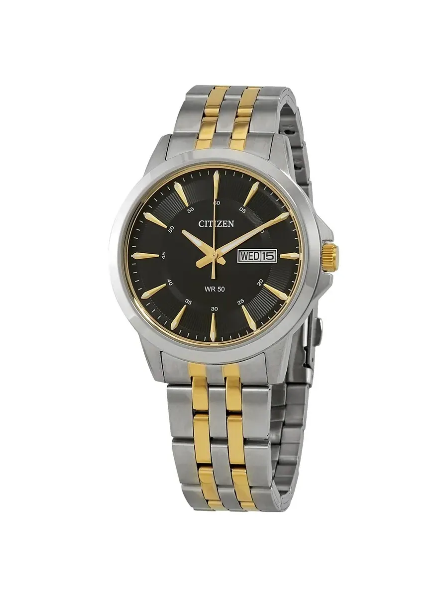 Мужские часы Citizen Quartz с черным циферблатом и двухцветным корпусом BF2018-52E — изображение 1 из 3, оттенок серебряный