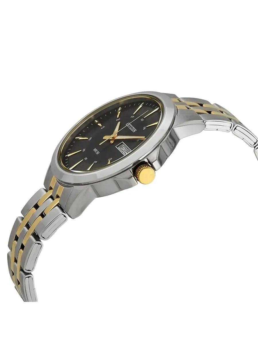 Мужские часы Citizen Quartz с черным циферблатом и двухцветным корпусом BF2018-52E — изображение 2 из 3, оттенок серебряный