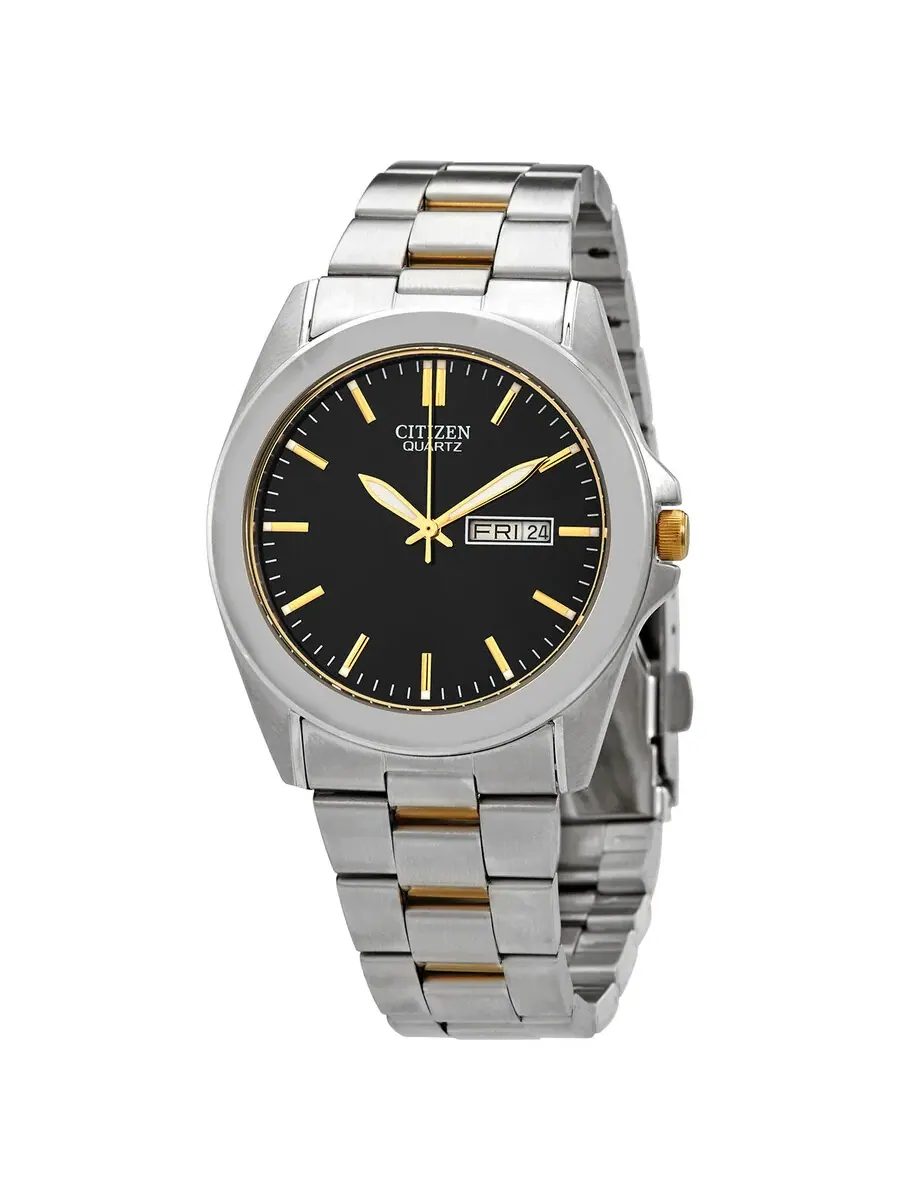 Мужские часы Citizen Quartz с черным циферблатом и двухцветным корпусом BF0584-56E — изображение 1 из 3, оттенок серебряный