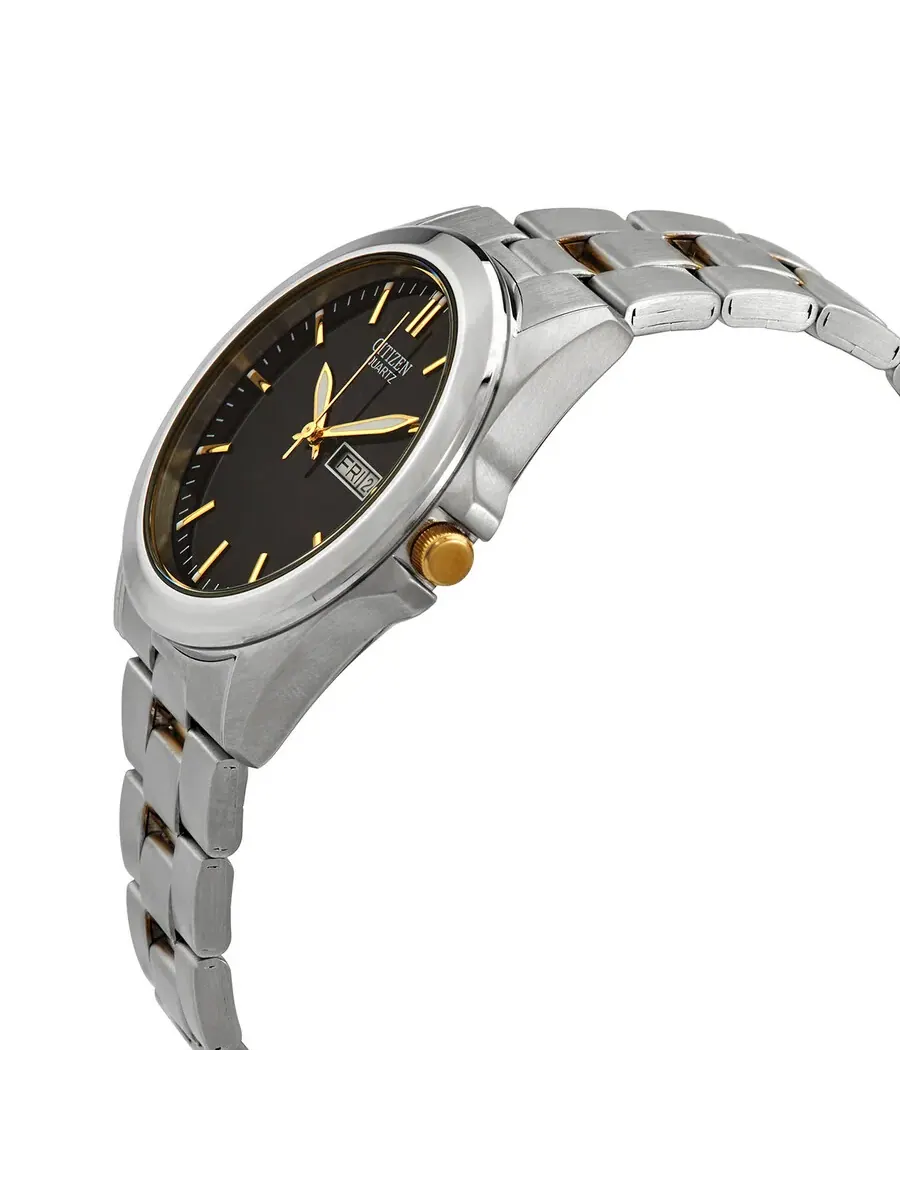Мужские часы Citizen Quartz с черным циферблатом и двухцветным корпусом BF0584-56E — изображение 2 из 3, оттенок серебряный