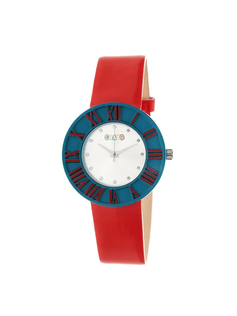 Часы Crayo Prestige Silver Dial с красным полиуретановым ремешком CRACR3107