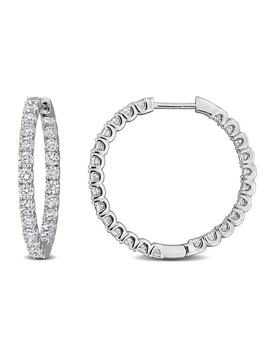 Серьги-кольца из серебра Forever 2 CT с лабораторно выращенными бриллиантами Created Forever — белый