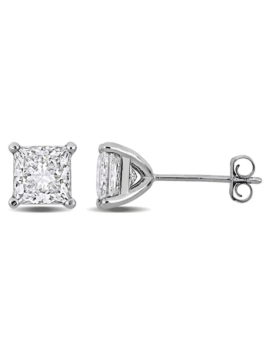 Серьги-гвоздики Created Forever 2 CT Princess с выращенными в лаборатории бриллиантами, белое золото 14 карат — белый