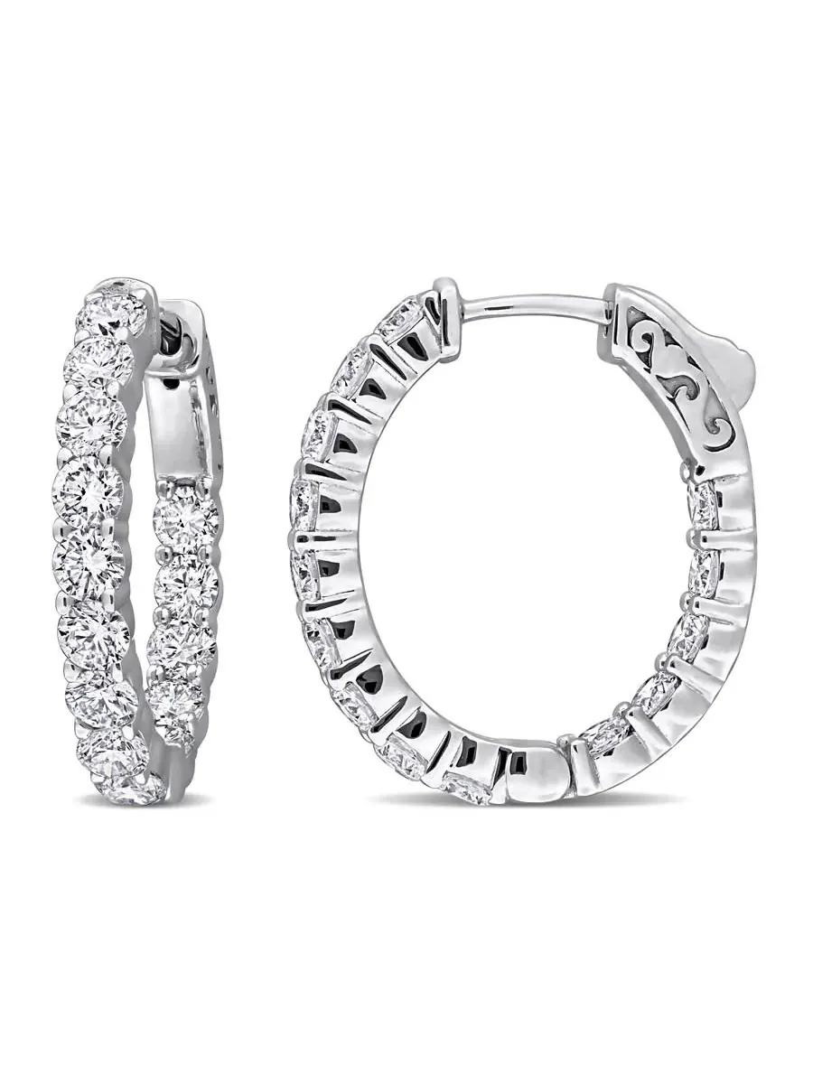 Серьги-конго Created Forever 3 1/10 CT с выращенными в лаборатории бриллиантами, 14k белое золото — белый
