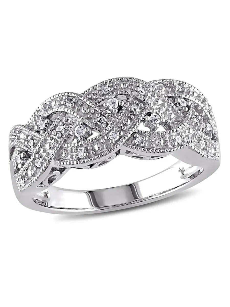 Кольцо Delmar с плетеным бриллиантом 1/8 CT TW из стерлингового серебра Amour — изображение 1 из 3, оттенок белый