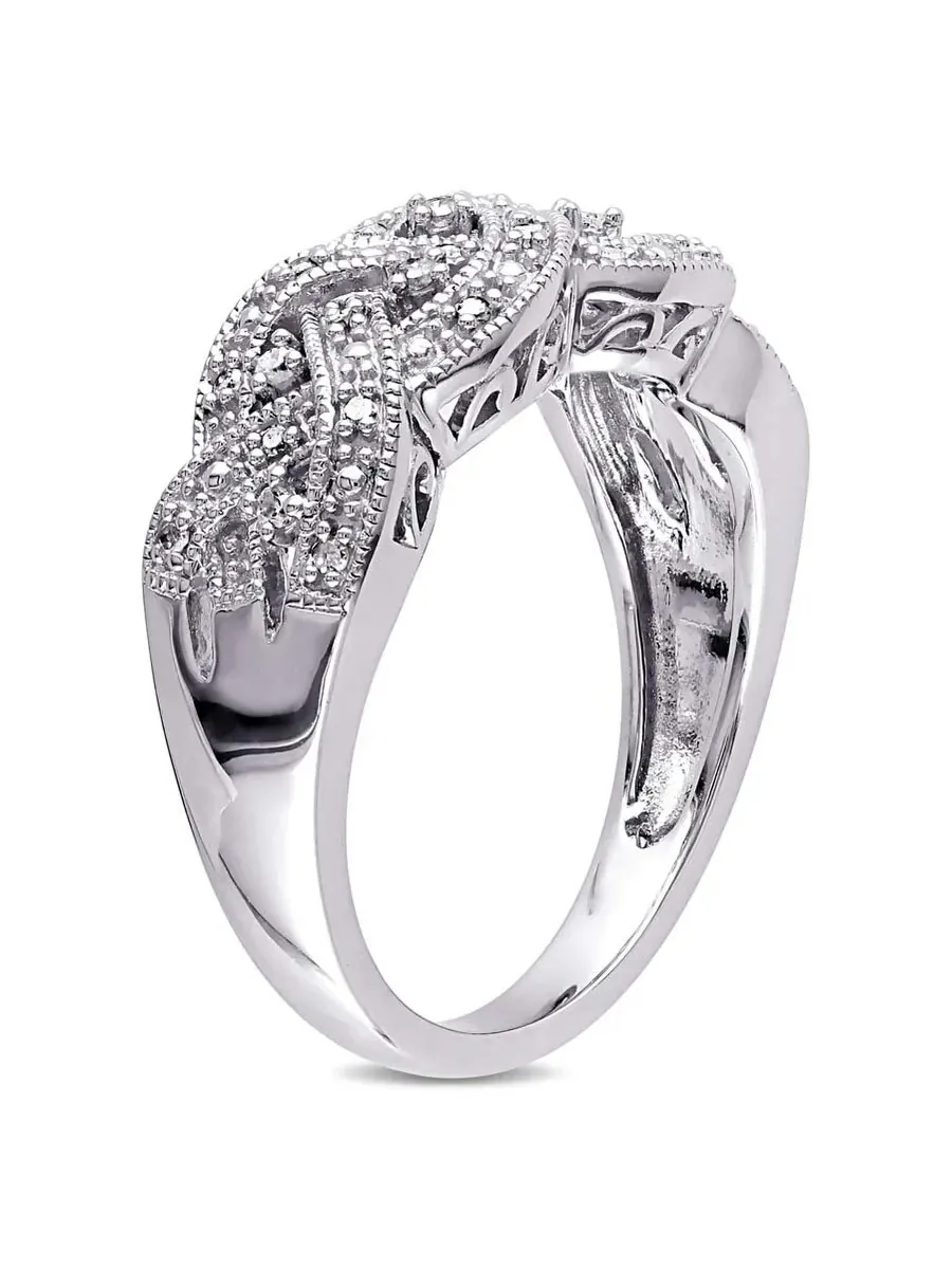 Кольцо Delmar с плетеным бриллиантом 1/8 CT TW из стерлингового серебра Amour — изображение 2 из 3, оттенок белый