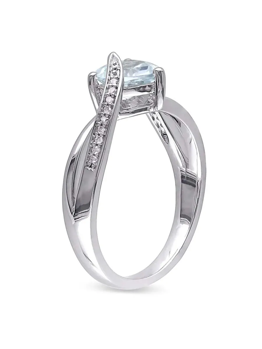 Кольцо Delmar Aquamarine и Diamond Heart с перекрестным дизайном из стерлингового серебра Amour — изображение 2 из 3