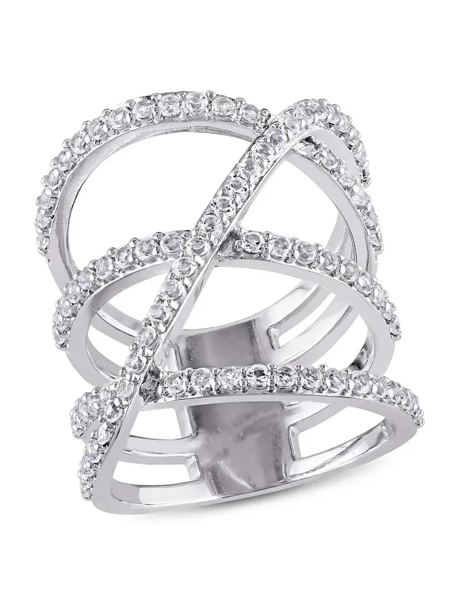 Кольцо Delmar White Topaz Crossover с раздельным ободом из стерлингового серебра Amour — изображение 1 из 4, оттенок белый