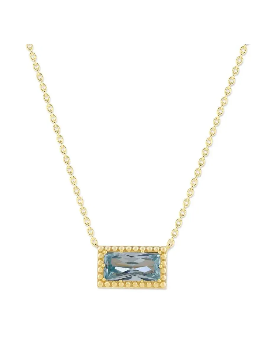 Кулон-ожерелье Belacqua Aquamarine March Birthstone Baguette из стерлингового серебра с позолотой 14K — изображение 1 из 5