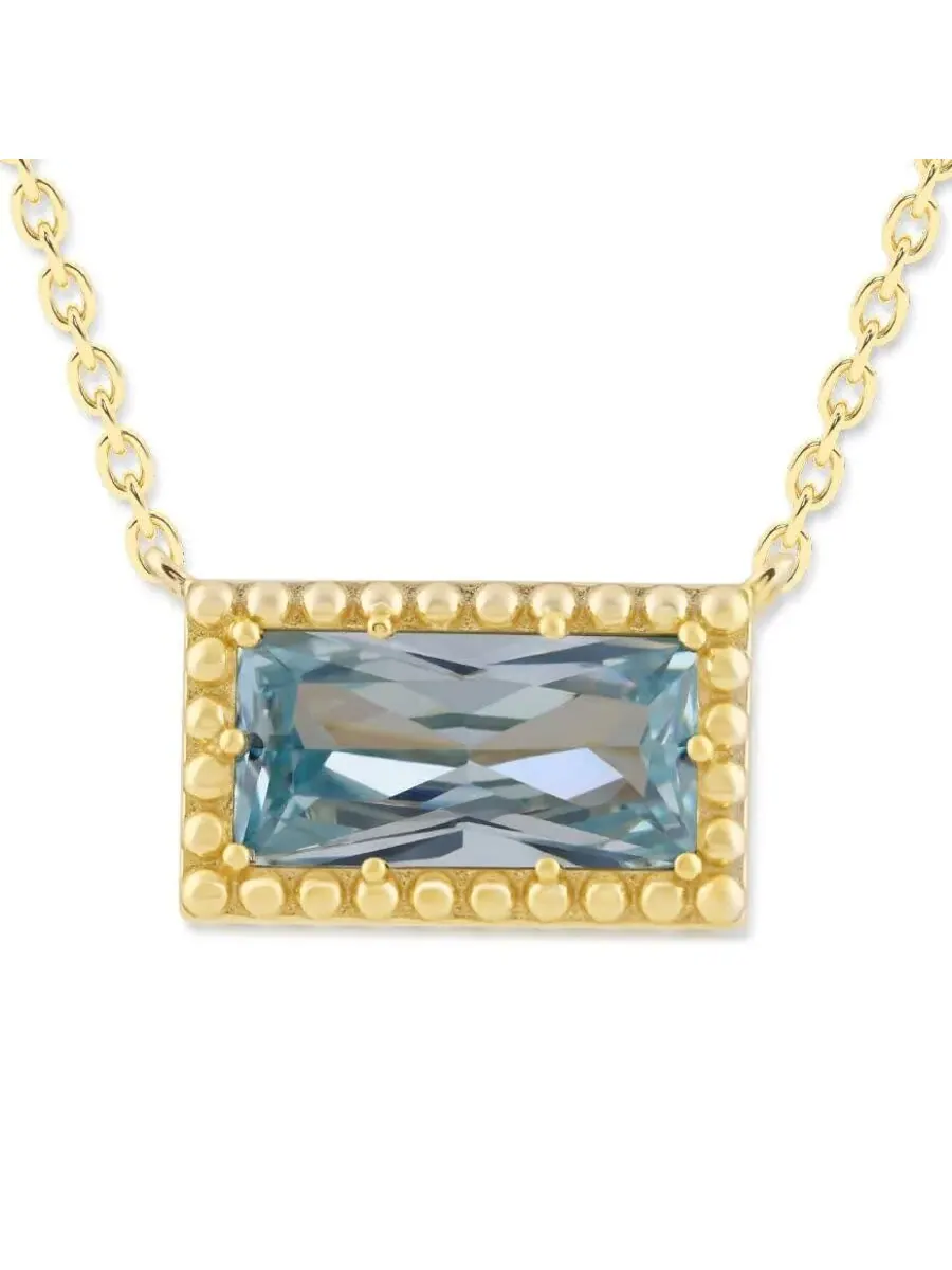Кулон-ожерелье Belacqua Aquamarine March Birthstone Baguette из стерлингового серебра с позолотой 14K — изображение 3 из 5