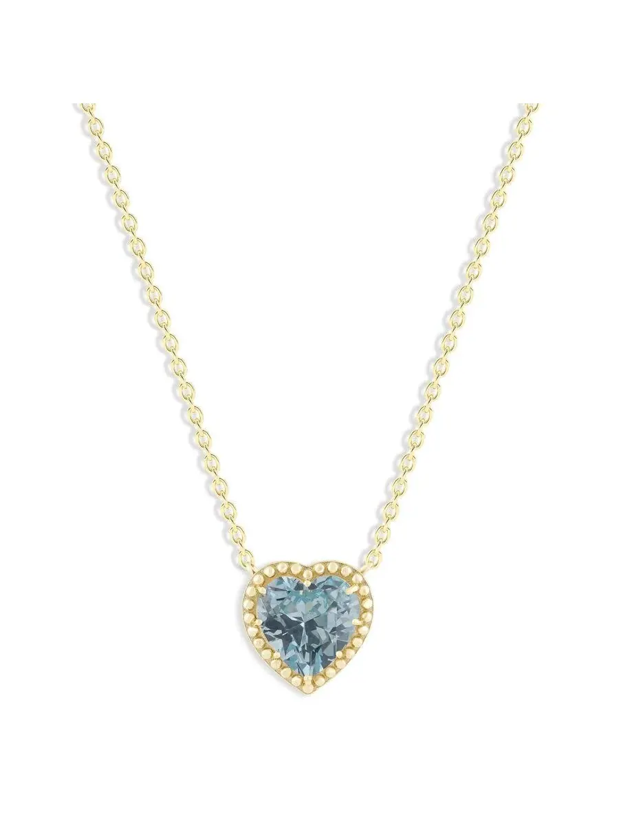 Подвеска-сердце Belacqua Aquamarine - камень рождения марта, ожерелье из серебра 925 пробы с позолотой 14 карат