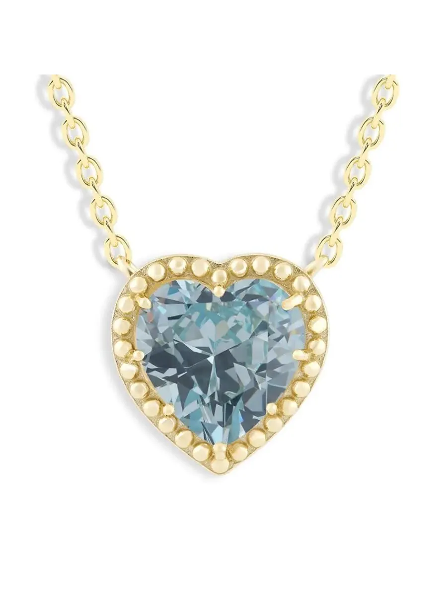 Подвеска-сердце Belacqua Aquamarine - камень рождения марта, ожерелье из серебра 925 пробы с позолотой 14 карат
