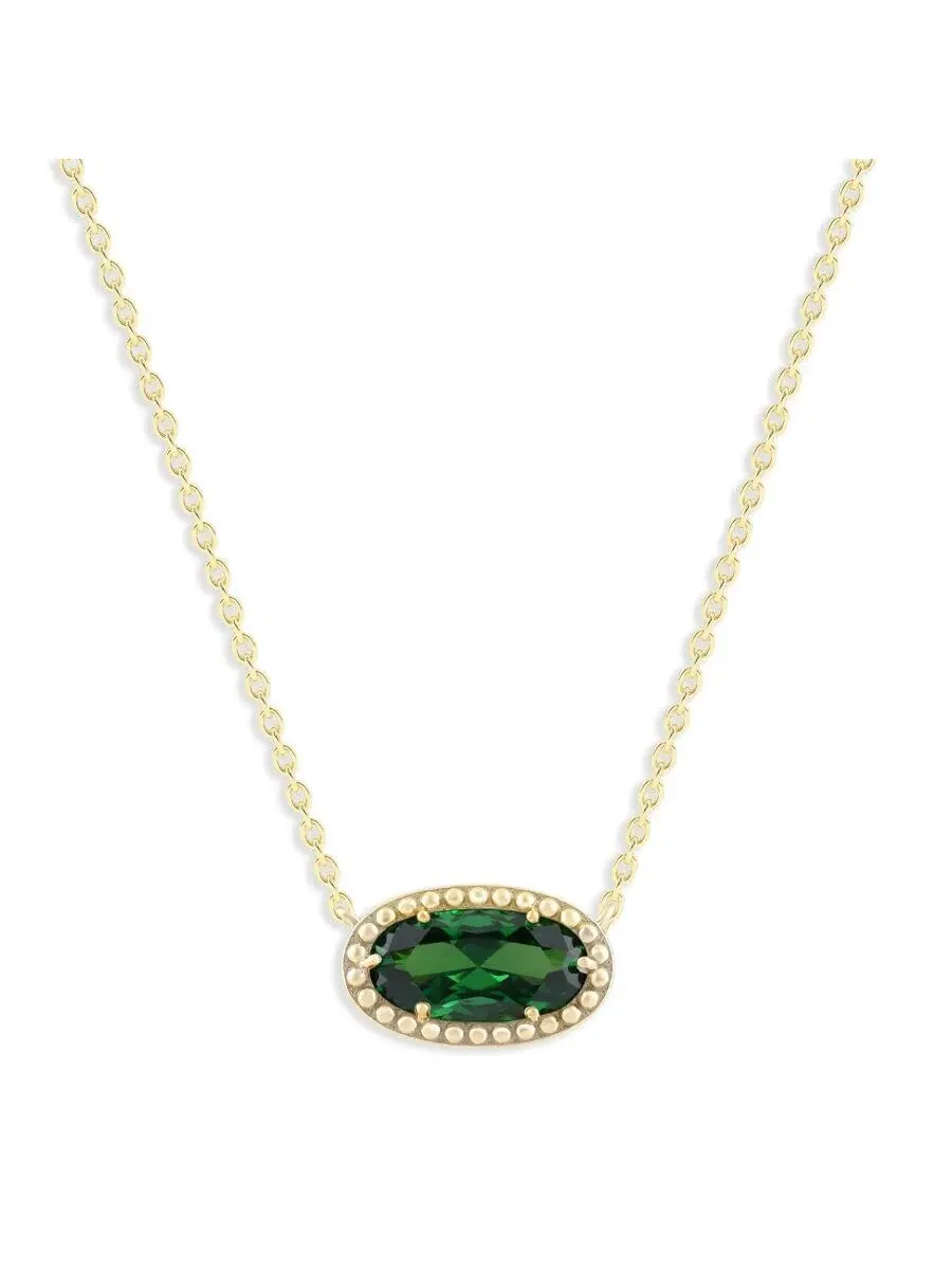 Овальное подвесное ожерелье Belacqua Emerald May с камнем рождения в мае, серебро 925 пробы с позолотой 14K, оттенок зеленый