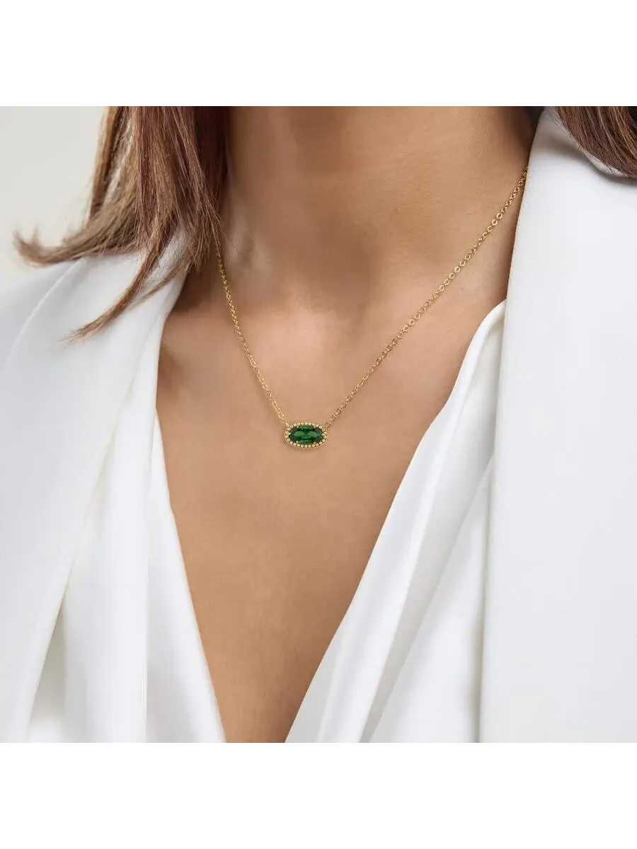 Овальное подвесное ожерелье Belacqua Emerald May с камнем рождения в мае, серебро 925 пробы с позолотой 14K, оттенок зеленый
