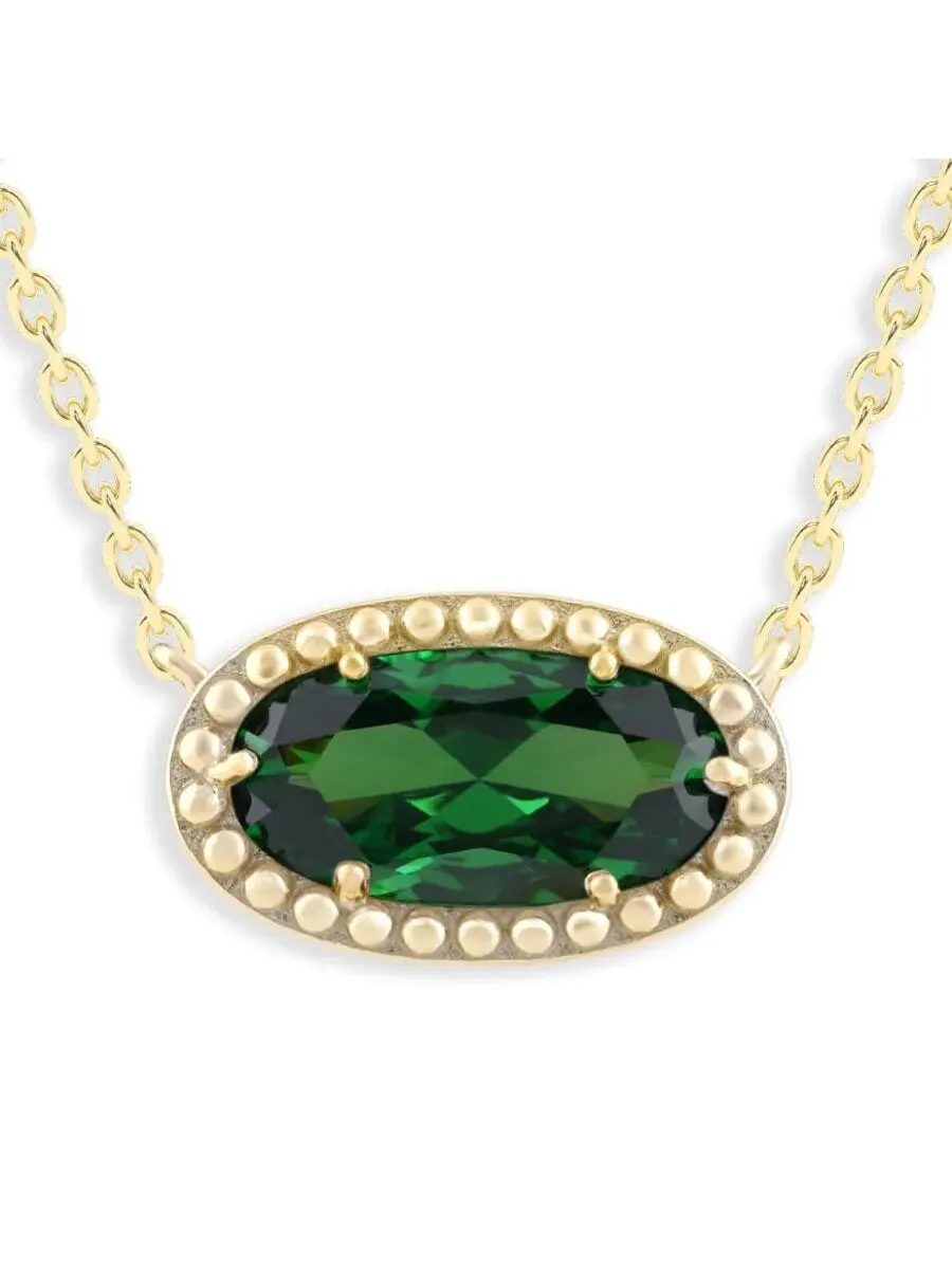 Овальное подвесное ожерелье Belacqua Emerald May с камнем рождения в мае, серебро 925 пробы с позолотой 14K, оттенок зеленый