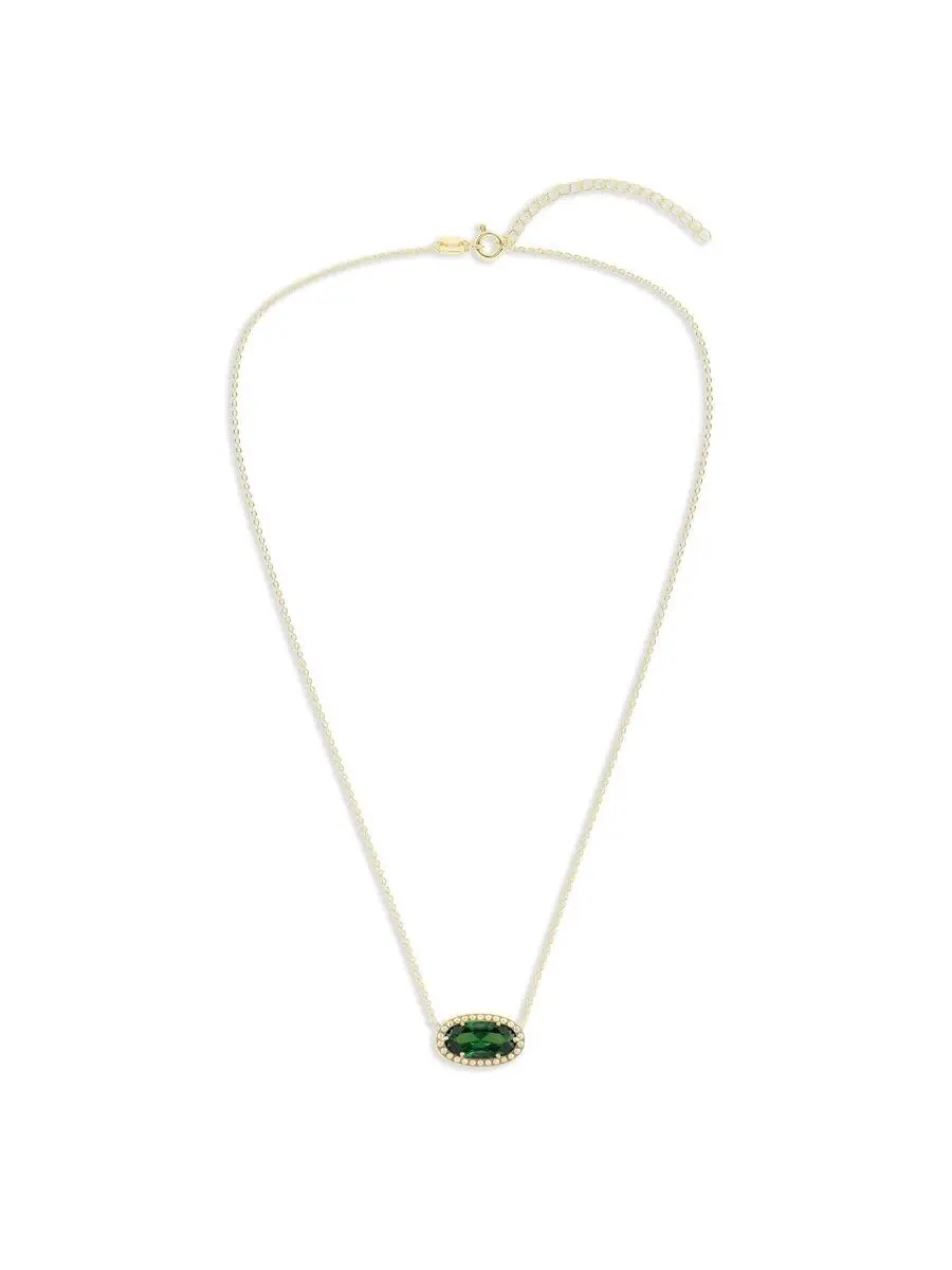 Овальное подвесное ожерелье Belacqua Emerald May с камнем рождения в мае, серебро 925 пробы с позолотой 14K, оттенок зеленый