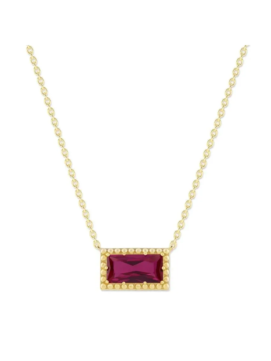Подвеска-ожерелье Belacqua Siam Ruby July Birthstone с багетным камнем из серебра 14К с позолотой — изображение 1 из 5