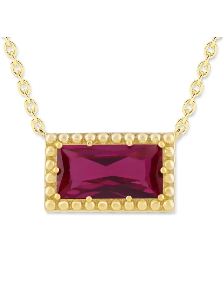 Подвеска-ожерелье Belacqua Siam Ruby July Birthstone с багетным камнем из серебра 14К с позолотой — изображение 3 из 5