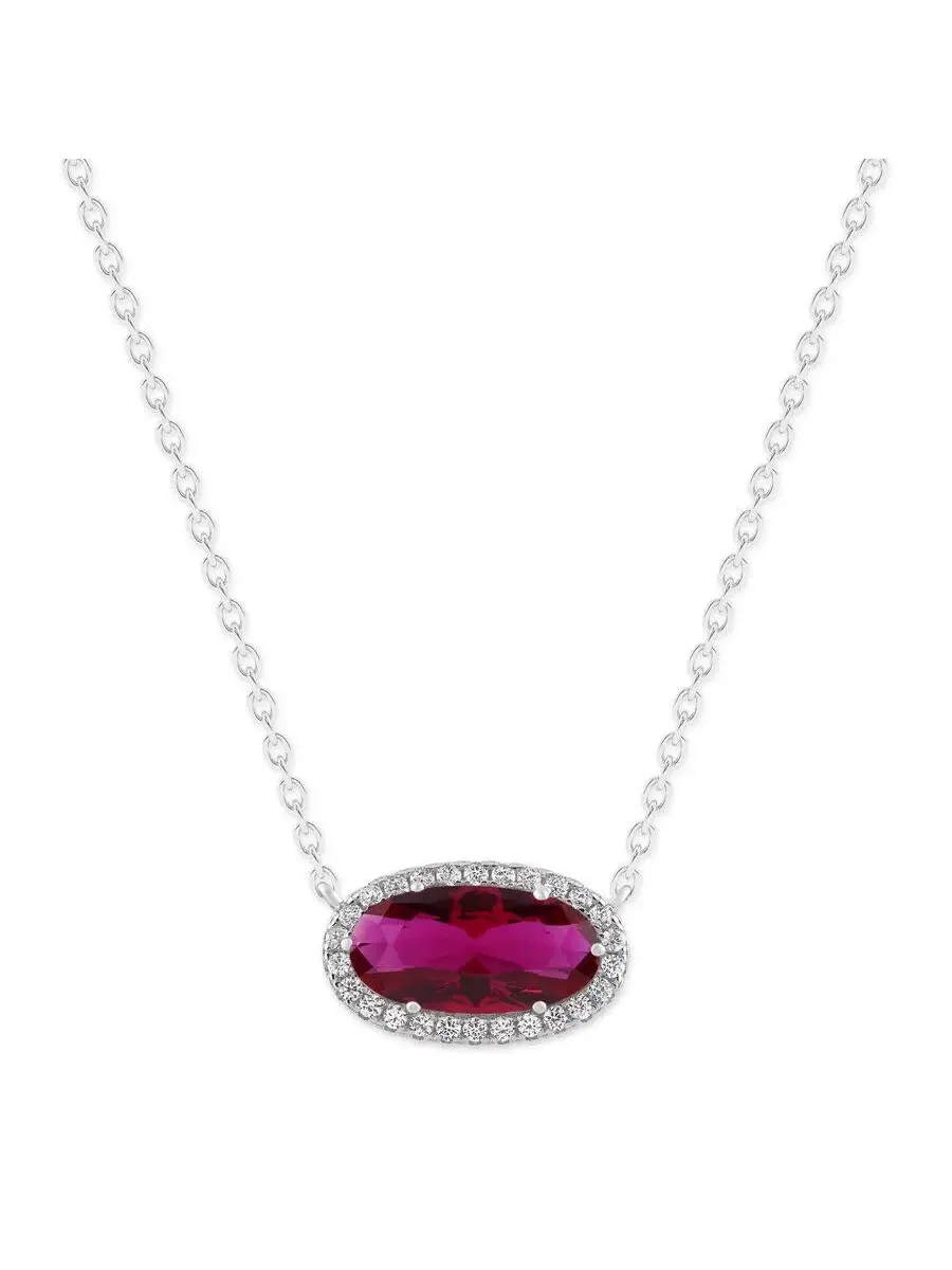 Подвеска-ожерелье Belacqua Siam Ruby July Birthstone Halo из стерлингового серебра, овальная огранка 6*12 мм, оттенок красный