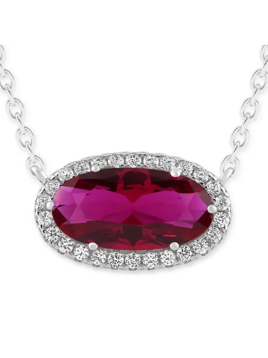 Подвеска-ожерелье Belacqua Siam Ruby July Birthstone Halo из стерлингового серебра, овальная огранка 6*12 мм, оттенок красный