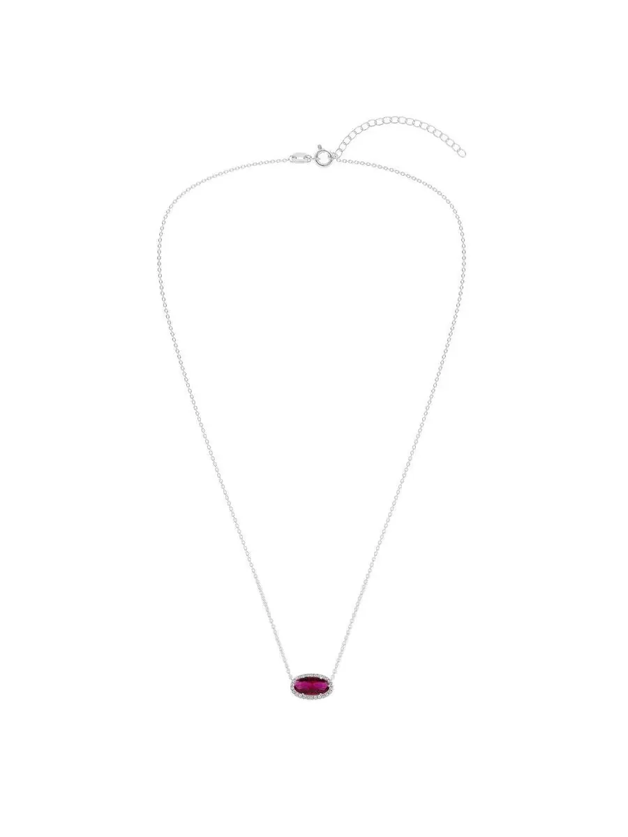 Подвеска-ожерелье Belacqua Siam Ruby July Birthstone Halo из стерлингового серебра, овальная огранка 6*12 мм, оттенок красный
