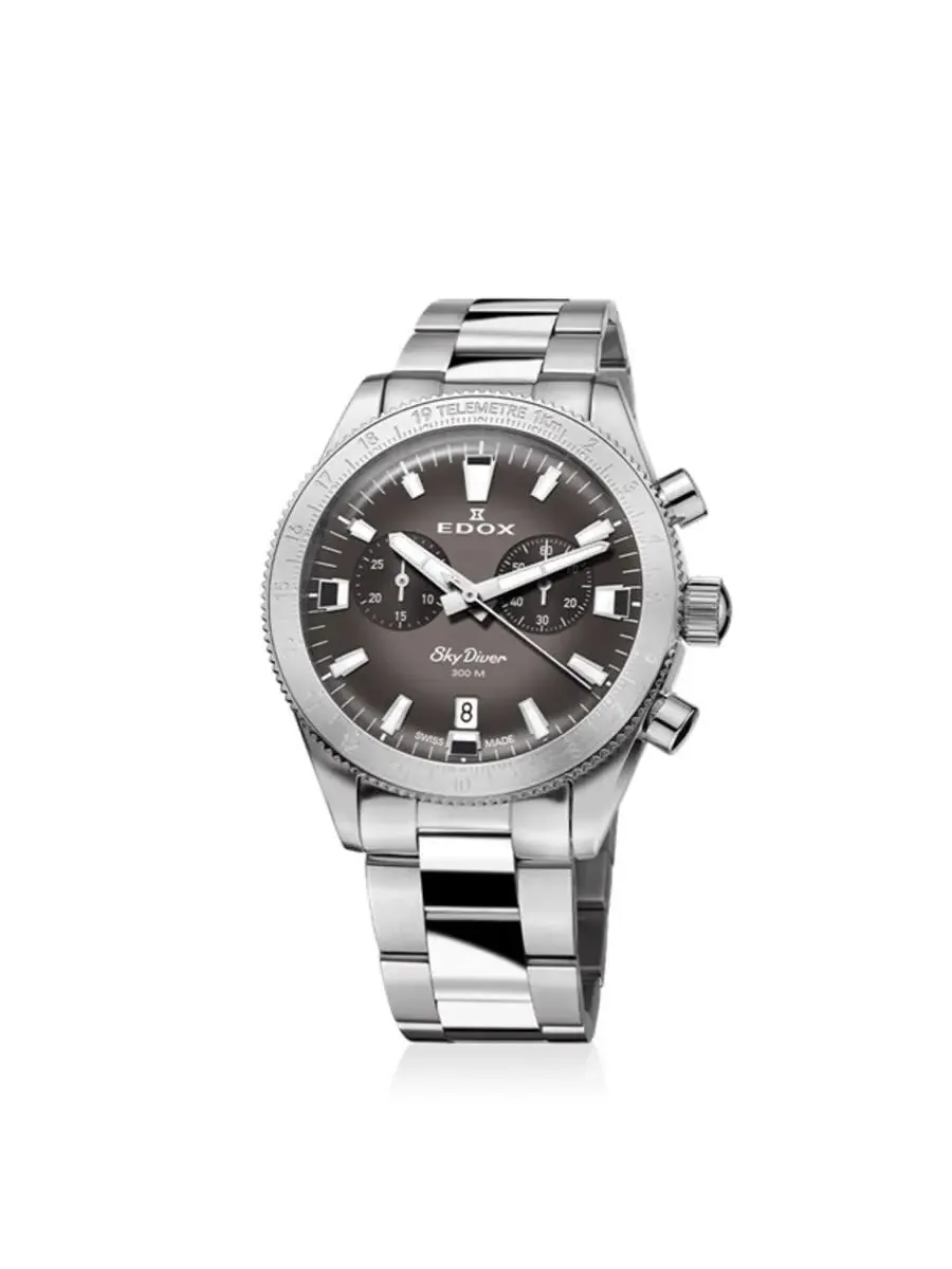 Мужские часы Edox Skydiver Chronograph Quartz с серым циферблатом 10116 3 GRIDN — серебристый