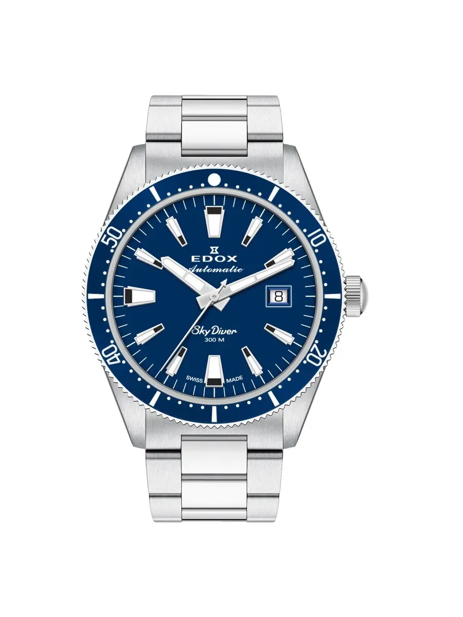 Мужские часы Edox Skydiver Date Automatic с синим циферблатом 80126-3BUN-BUIN — синий