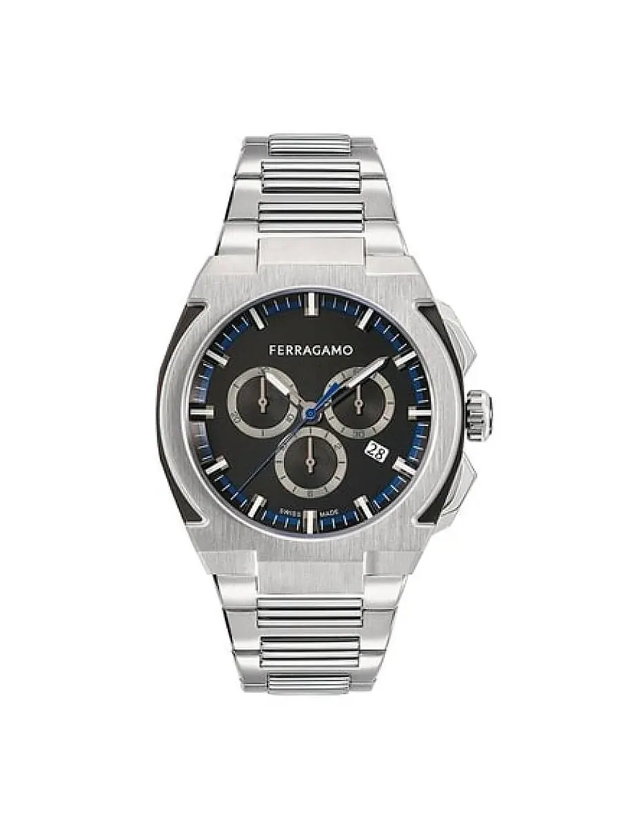 Мужские часы Ferragamo Edge Chronograph Quartz с черным циферблатом SFK200223 — изображение 1 из 3, оттенок серебряный