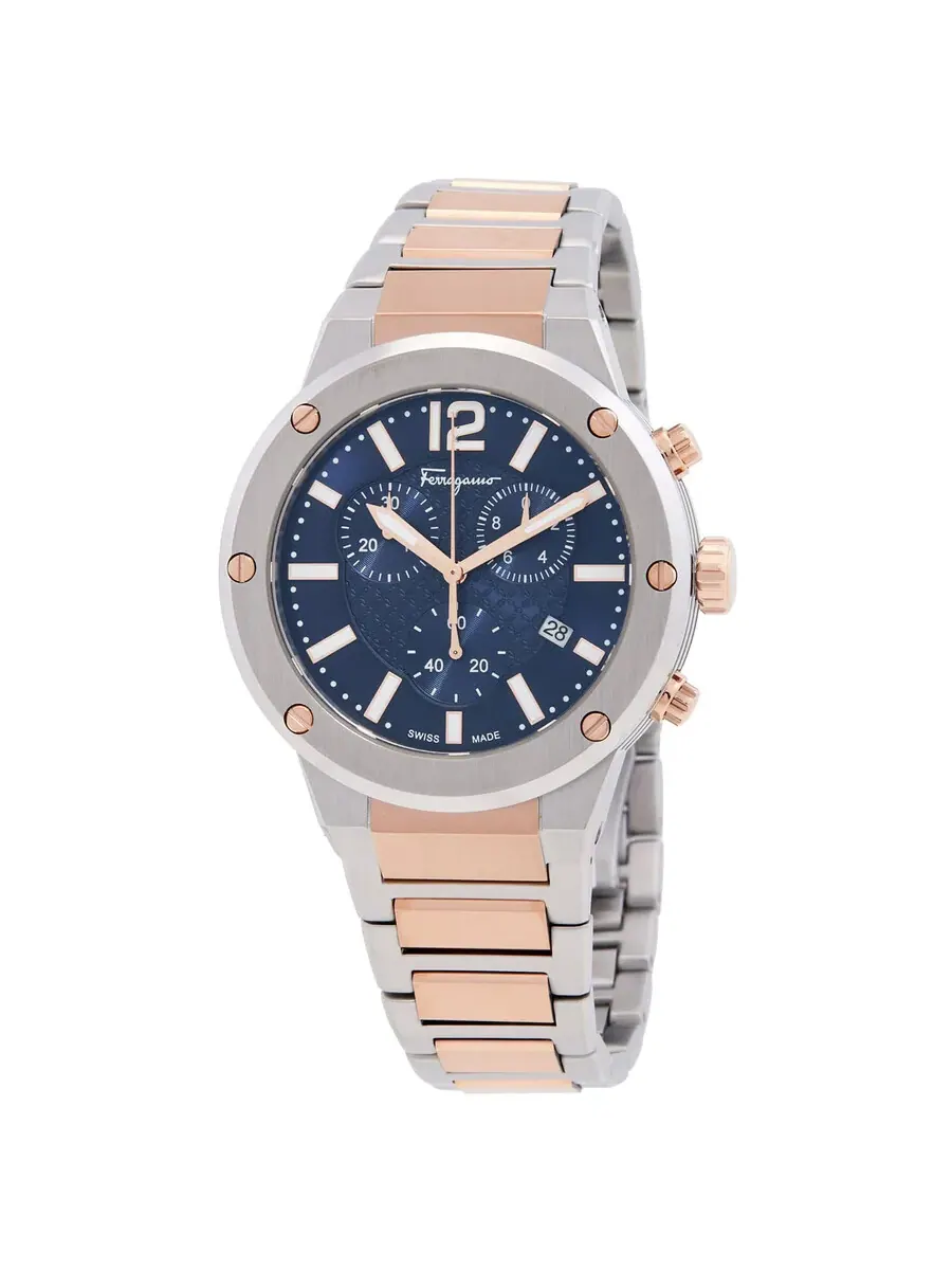 Мужские часы Ferragamo F-80 Chronograph Quartz с синим циферблатом SFJE00524 — изображение 1 из 3, оттенок серебряный