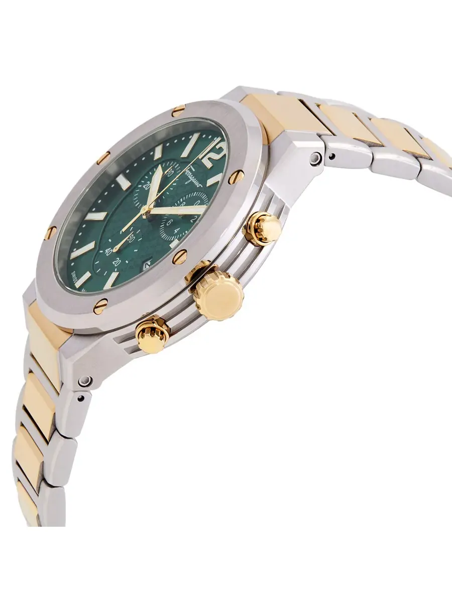 Мужские часы Ferragamo F-80 Chronograph Quartz с зеленым циферблатом SFJE00424 — изображение 2 из 3, оттенок серебряный