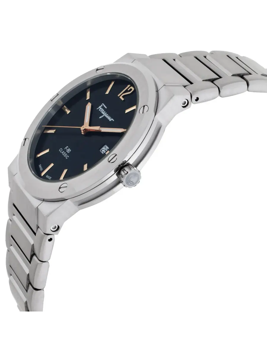 Мужские часы Ferragamo F-80 Classic Quartz с черным циферблатом SFDT02423 — изображение 2 из 3, оттенок серебряный