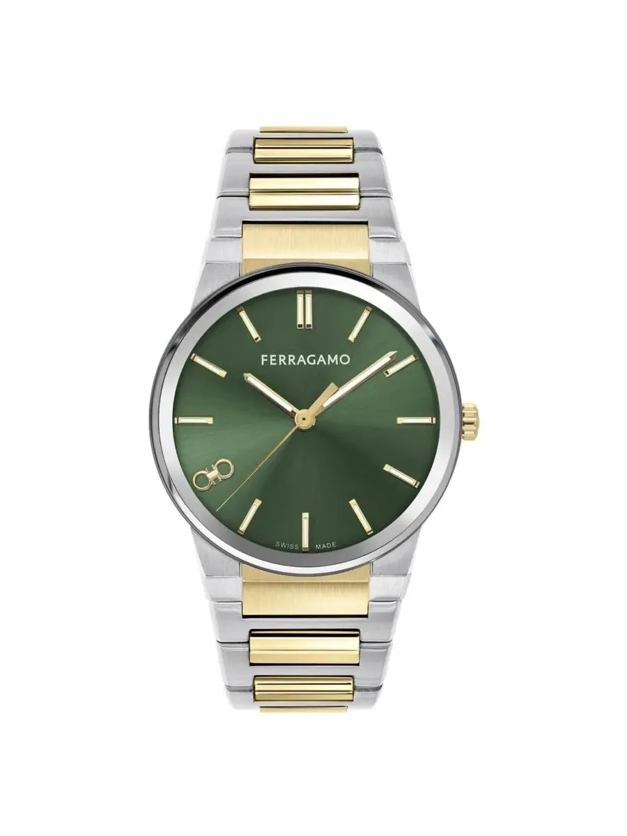 Мужские часы Ferragamo Infinity Sapphire Quartz с зеленым циферблатом SFST00324 — изображение 1 из 2, оттенок серебряный