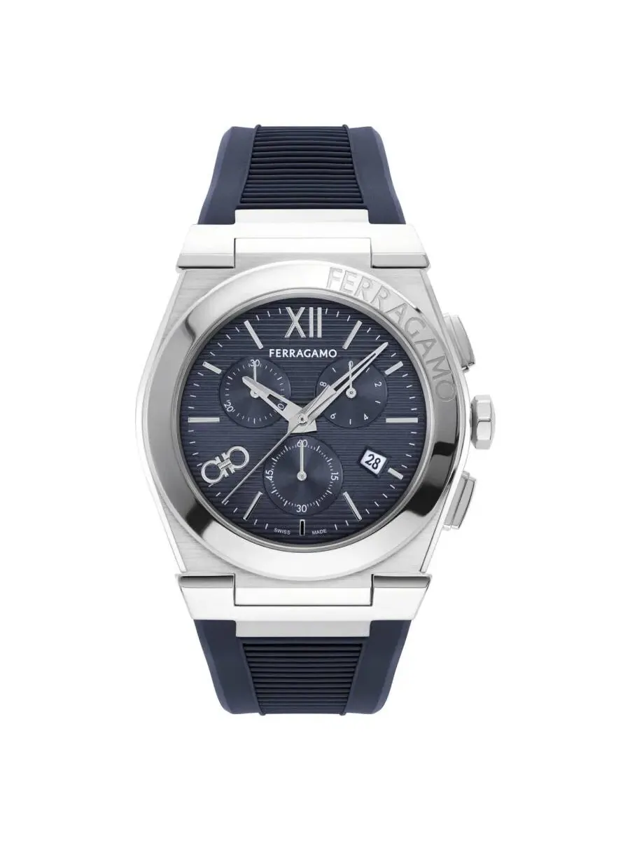 Мужские часы Ferragamo Vega Chrono Quartz с синим циферблатом SFMR00724 — изображение 1 из 2, оттенок серебряный