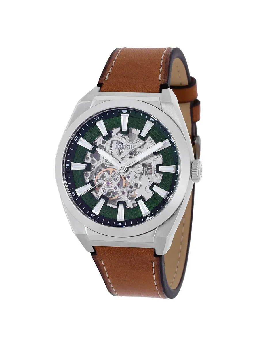 Мужские часы Fossil Everett Automatic с зеленым циферблатом ME3261 — серебристый