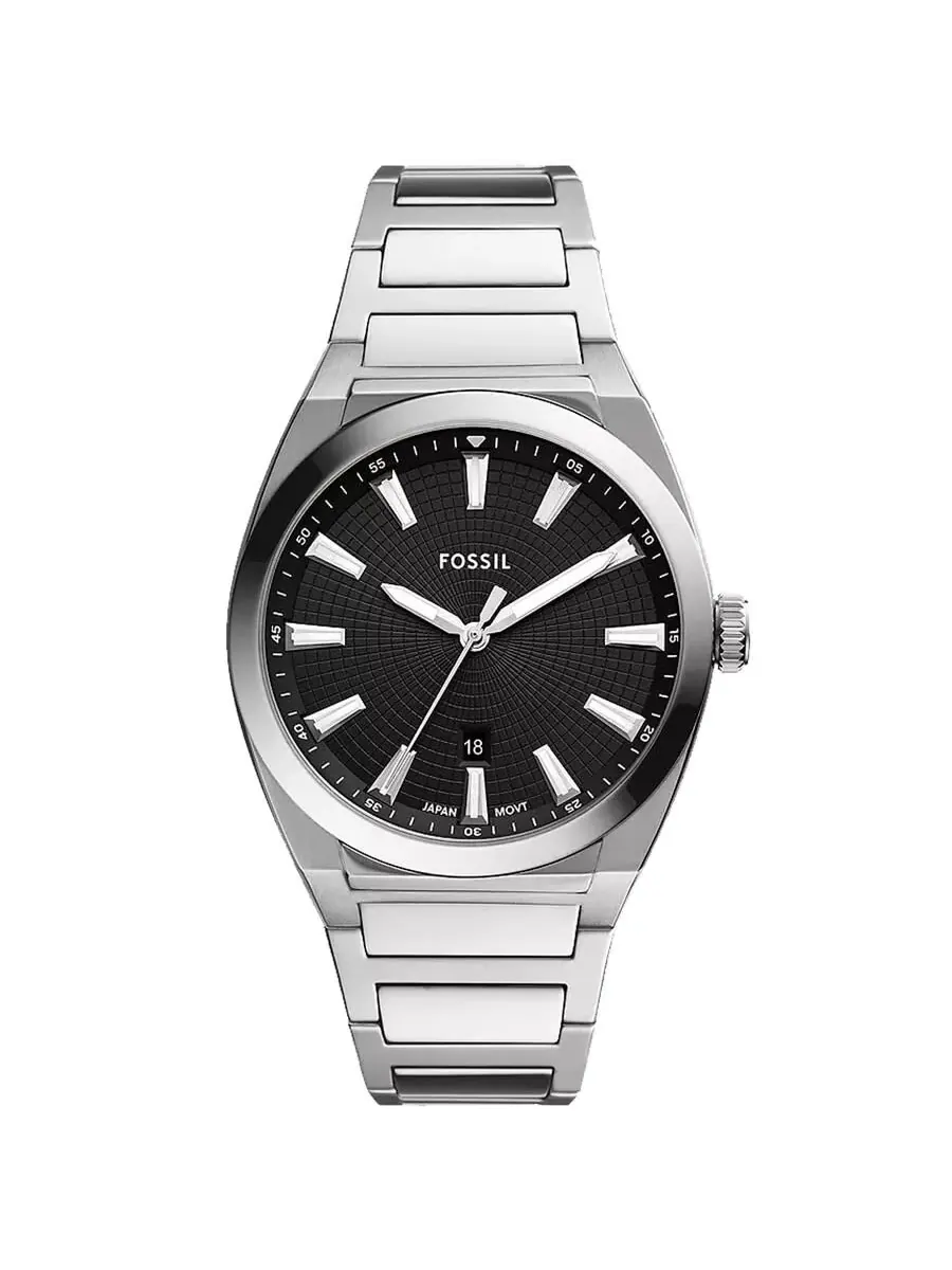 Мужские часы Fossil Everett с черным циферблатом FS5821 — серебристый